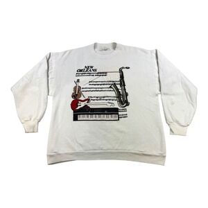 Vintage New Orleans Music Sweatshirt Mens XL White Jazz Graphic Crewneck 90s